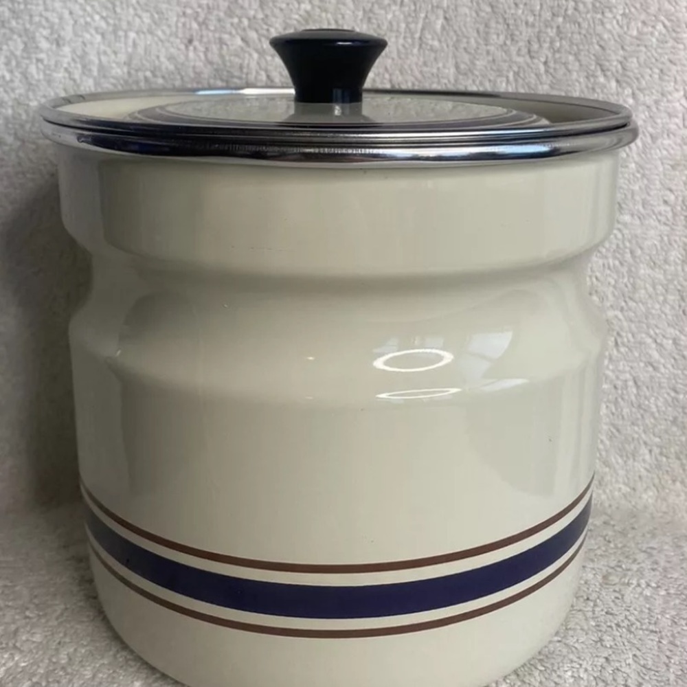 Retro 1960's \70's Cream Blue Maroon Nesting Canisters, T4 - Picture 2 of 14